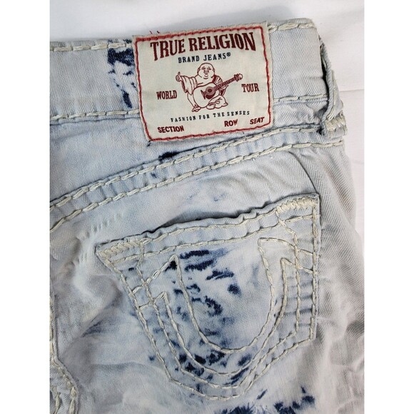 True Religion Ricky Relaxed Straight Jeans Mens 31 Thick Stitch Acid Wash - Picture 9 of 12